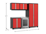 Pro Series 6 Piece Cabinet Set with Base, Wall Cabinet, Locker and Glass Door Fridge