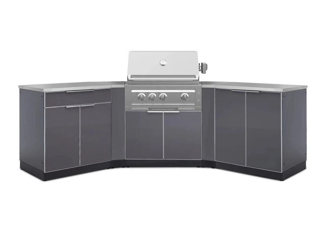 Outdoor Kitchen Aluminum 7 Piece Cabinet Set with 2 Door, Bar, Corner, Grill Cabinet, Platinum Grill, and Countertops