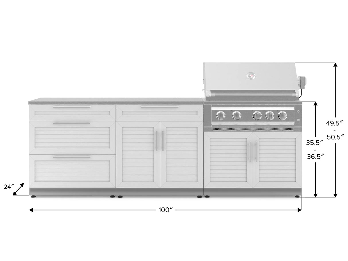 Outdoor Kitchen Stainless-Steel 5 Piece Cabinet Set with with 3-Drawer, Bar, Grill Cabinet, Platinum Grill and Countertop