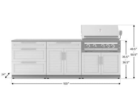 Outdoor Kitchen Stainless-Steel 5 Piece Cabinet Set with with 3-Drawer, Bar, Grill Cabinet, Platinum Grill and Countertop