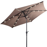 9FT Patio Solar Umbrella LED Patio Market Steel Tilt W/ Crank Outdoor New-Tan