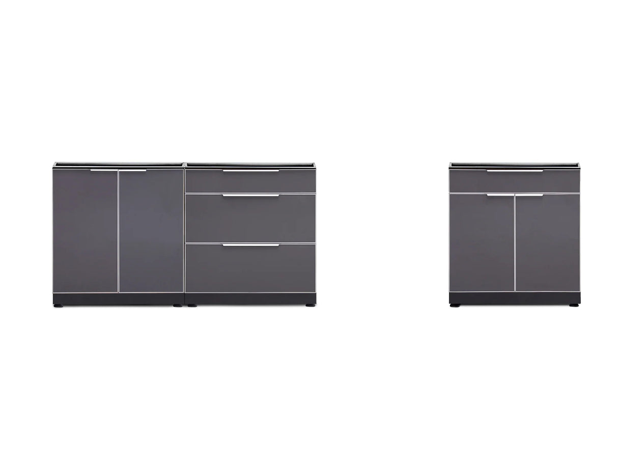 Outdoor Kitchen Aluminum 3 Piece Cabinet Set with 2-Door, 3-Drawer and Bar Cabinet