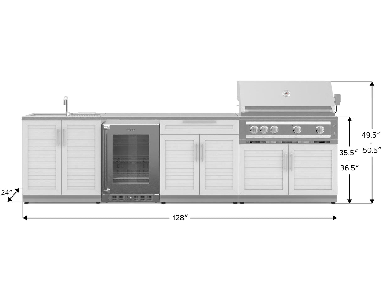 Outdoor Kitchen Stainless Steel 6 Piece Cabinet Set with Sink, Bar, Grill Cabinet, Platinum Grill, Countertop and Glass Door Fridge