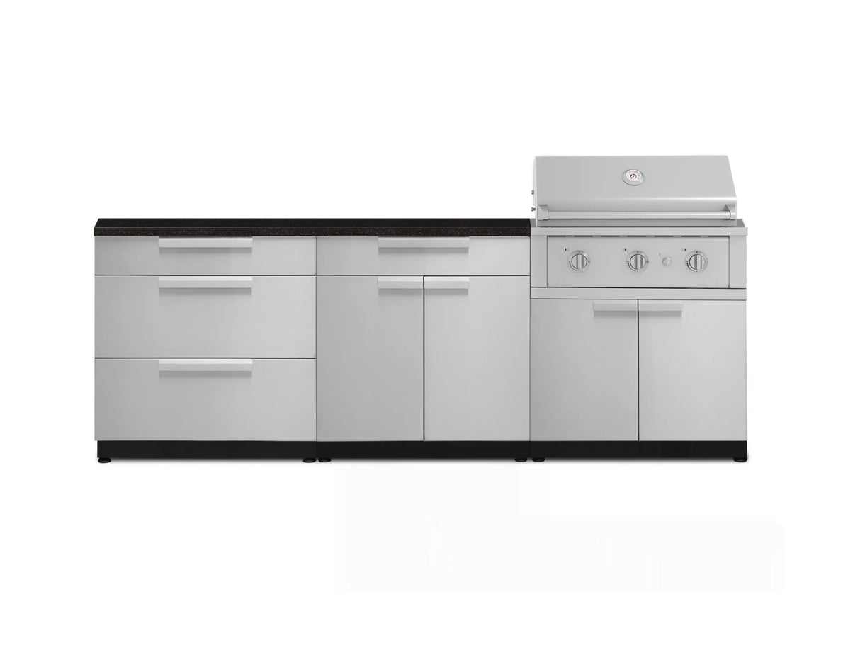 Outdoor Kitchen Stainless-Steel 5 Piece Cabinet Set with 3-Drawer, Bar, Grill Cabinet, Performance Grill and Countertop