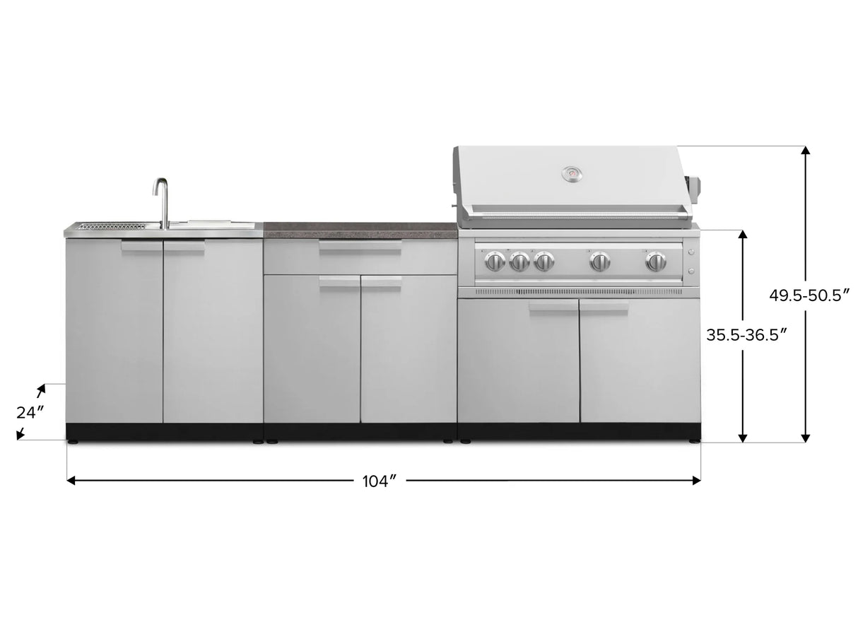 Outdoor Kitchen Stainless-Steel 5 Piece Cabinet Set with Bar, Sink, Grill Cabinet, Platinum Grill, and Countertop