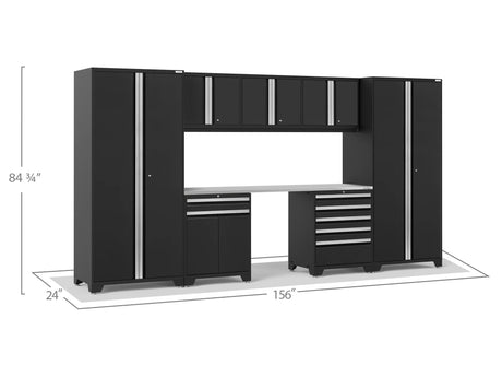 Pro Series 8 Piece Cabinet Set with Wall, Tool Drawer, Multi-Function Cabinet, Lockers and 84 In. Worktop