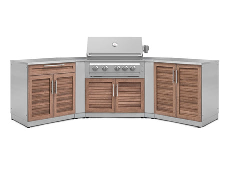 Outdoor Kitchen Stainless-Steel 7 Piece Cabinet Set with 2 Door, Bar, Corner, Grill Cabinet, Platinum Grill, and Countertops