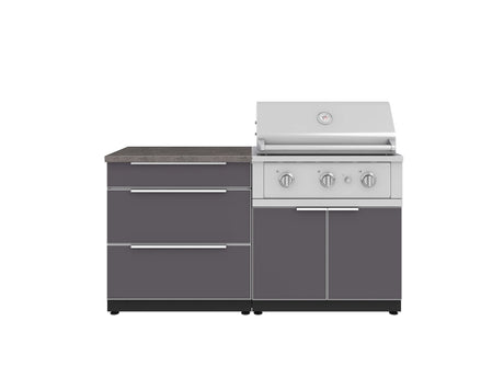 Outdoor Kitchen Aluminum 4 Piece Cabinet Set with 3 Drawer, Grill Cabinet, Performance Grill and Countertop