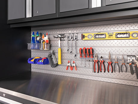 Pro Series 7 Piece Cabinet Set with Base, Wall, Tool Drawer Cabinet, Lockers and 56 In. Worktop
