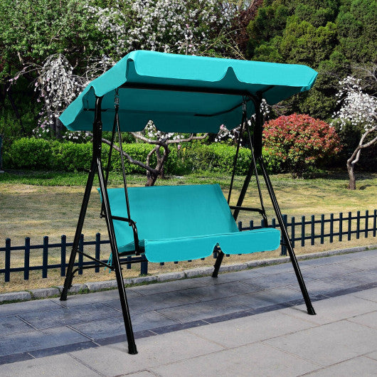 Steel Frame Outdoor Loveseat Patio Canopy Swing with Cushion-Blue