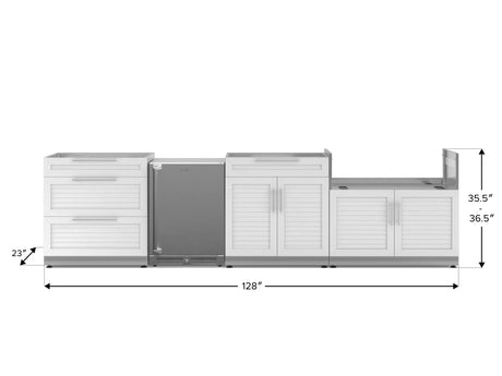 Outdoor Kitchen Stainless Steel 4 Piece Cabinet Set with 3-Drawer, Bar, Grill Cabinet and Fridge