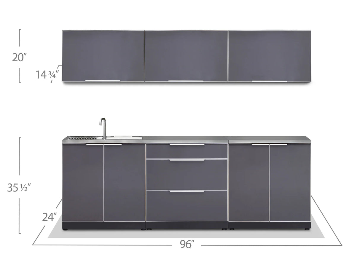 Outdoor Kitchen Aluminum 6 Piece Cabinet Set with Sink, 3-Drawer, 2-Door and Wall Cabinets