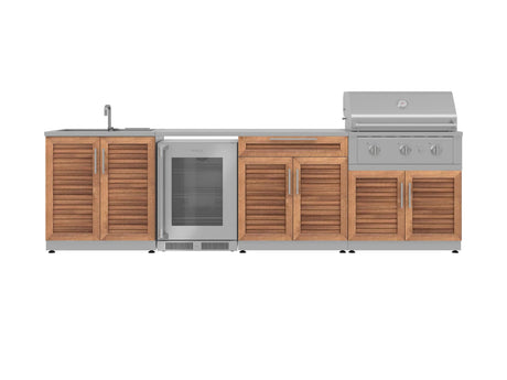 Outdoor Kitchen Stainless Steel 6 Piece Cabinet Set with Sink, Bar, Grill Cabinet, Performance Grill, Countertop and Glass Door Fridge