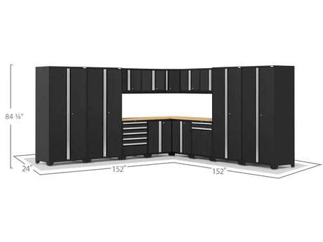 Pro Series 16 Piece Cabinet Set with Lockers, Wall, Tool Drawer, Base, Corner Wall Cabinet and 56 In. Worktop