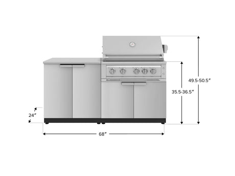 Outdoor Kitchen Stainless Steel 4 Piece Cabinet Set with 2 Door, Grill Cabinet, Platinum Grill and Countertop