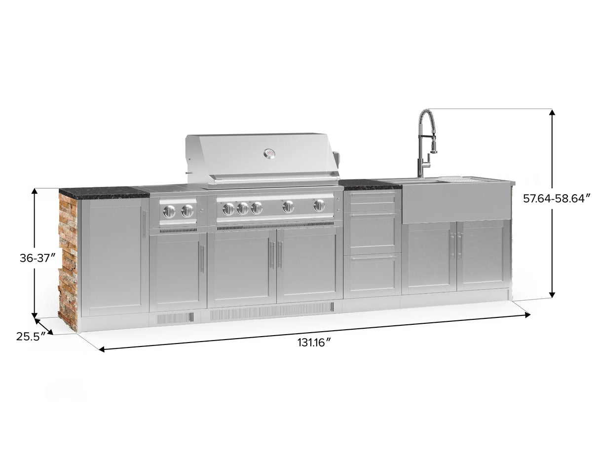 Outdoor Kitchen Signature Series 10 Piece Cabinet Set with 1 Door, Dual Side Burner, 3 Drawer, Sink, Grill and Grill Cabinet