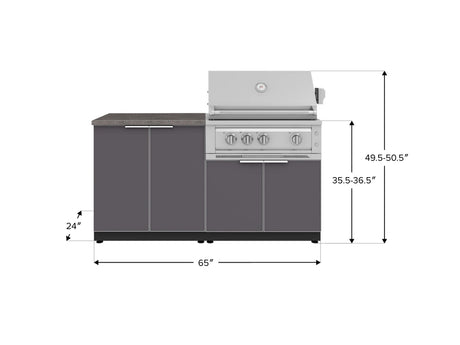 Outdoor Kitchen Aluminum 4 Piece Cabinet Set with 2 Door, Grill Cabinet, Platinum Grill and Countertop