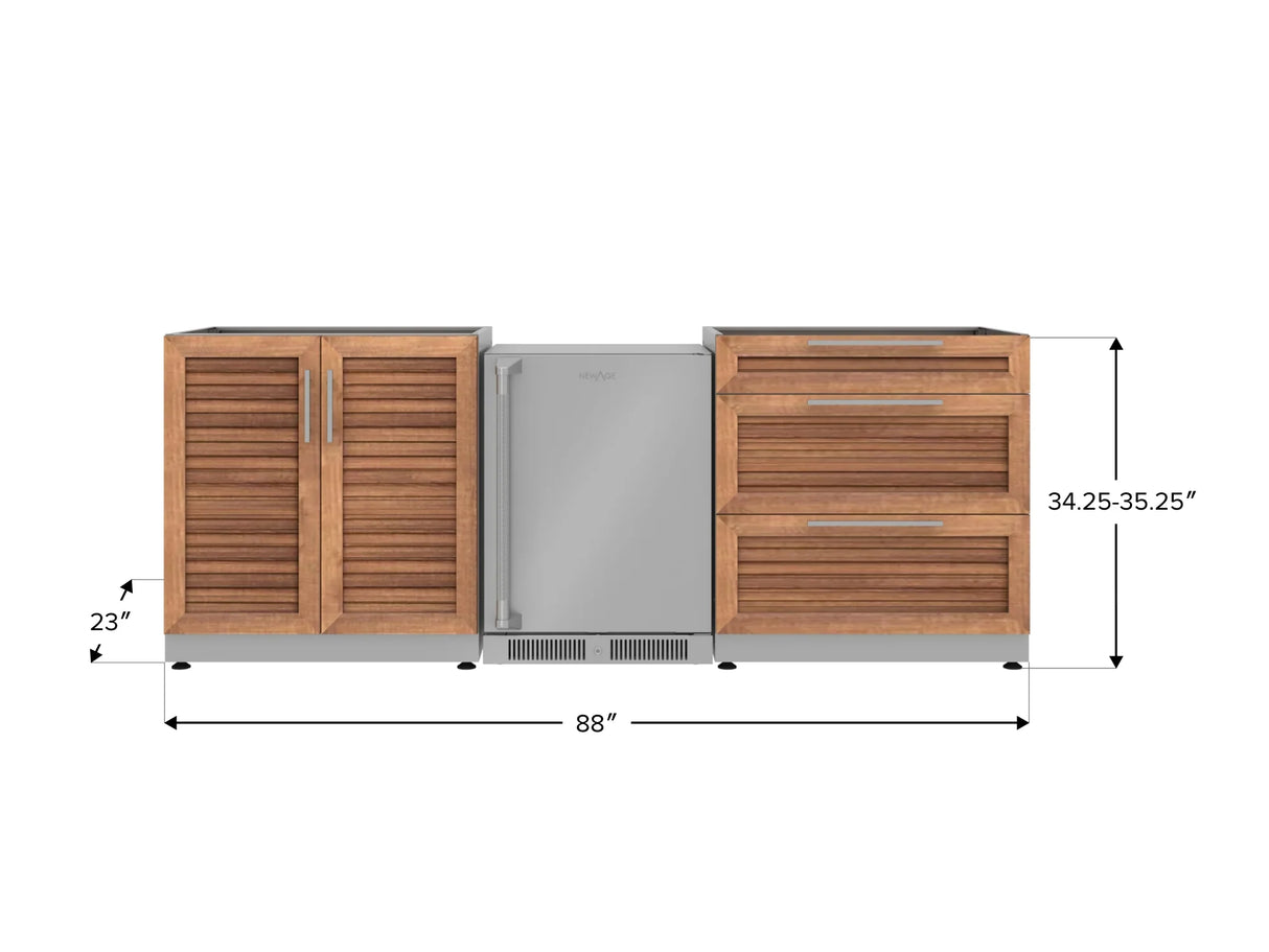 Outdoor Kitchen Stainless Steel 3 Piece Cabinet Set with 3-Drawer, 2-Door Cabinet and Fridge