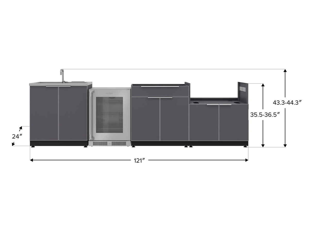 Outdoor Kitchen Aluminum 4 Piece Cabinet Set with Sink, Bar, Grill Cabinet and Fridge