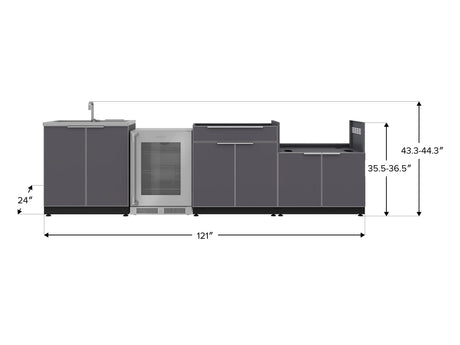 Outdoor Kitchen Aluminum 4 Piece Cabinet Set with Sink, Bar, Grill Cabinet and Fridge