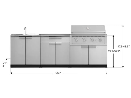 Outdoor Kitchen Stainless-Steel 5 Piece Cabinet Set with Bar, Sink, Grill Cabinet, Performance Grill, and Countertop