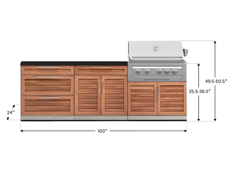 Outdoor Kitchen Stainless-Steel 5 Piece Cabinet Set with 3 Drawer, 2-Door with Drawer, Grill Cabinet, Platinum Grill and Countertop