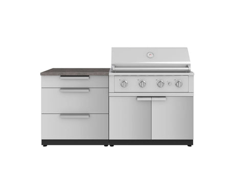 Outdoor Kitchen Stainless-Steel 4 Piece Cabinet Set with 3 Drawer, Grill Cabinet, Performance Grill, and Countertop