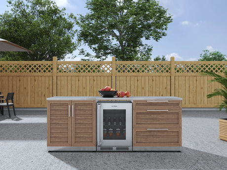 Outdoor Kitchen Stainless Steel 5 Piece Cabinet Set with 3-Drawer, 2-Door Cabinet, Countertops and Fridge