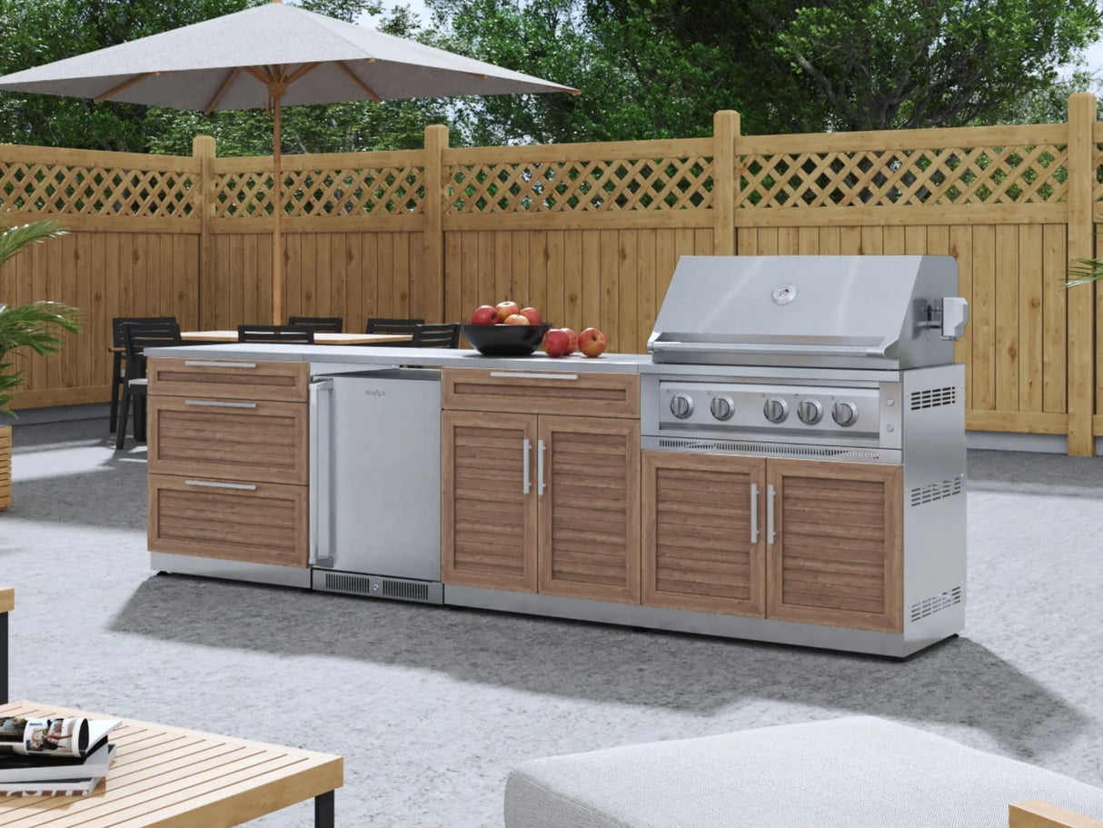 Outdoor Kitchen Stainless Steel 6-Piece Cabinet Set with Platinum Grill, Dual Side Burner, Bar and Grill Cabinet and Stainless Steel Countertop