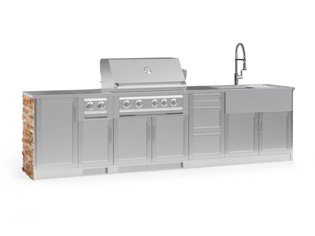 Outdoor Kitchen Signature Series 10 Piece Cabinet Set with 1 Door, Dual Side Burner, 3 Drawer, Sink, Grill and Grill Cabinet