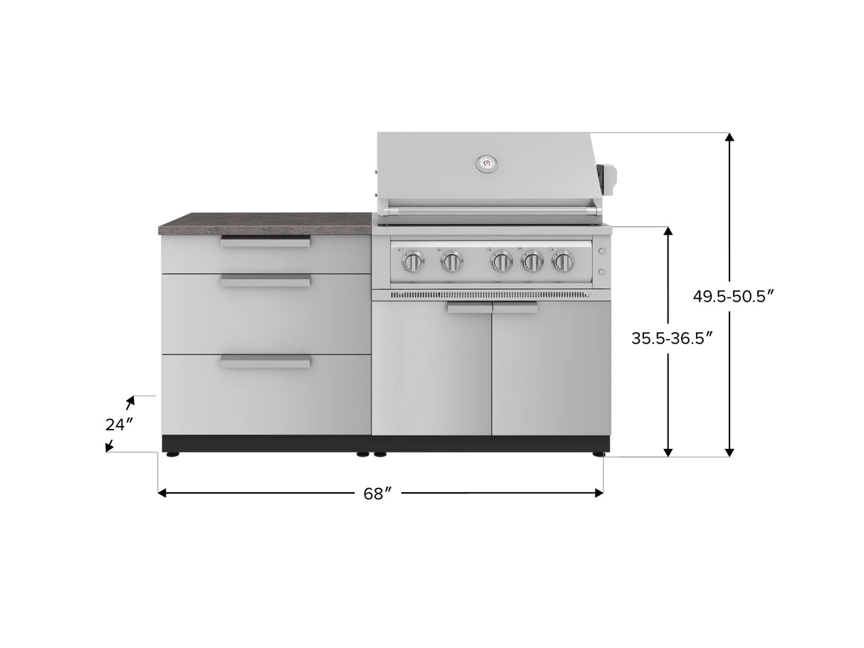 Outdoor Kitchen Stainless-Steel 4 Piece Cabinet Set with 3 Drawer, Grill Cabinet, Platinum Grill, and Countertop