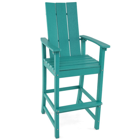 Tall Adirondack Chair Outdoor Bar Stool with Ergonomic Backrest for Backyard-Turquoise