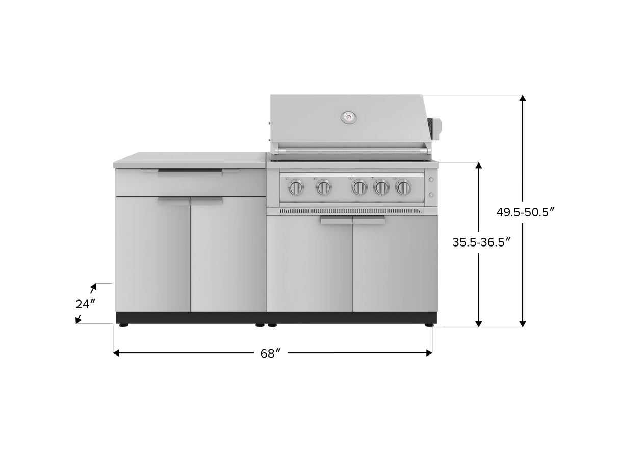 Outdoor Kitchen Stainless-Steel 4 Piece Cabinet Set with Bar, Grill Cabinet, Platinum Grill, and Countertop