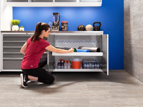 Pro Series 6 Piece Cabinet Set with Base, Wall Cabinet, Locker and Stainless Steel Door Fridge