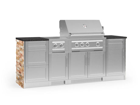 Outdoor Kitchen Signature Series 8 Piece Cabinet Set with Dual Side Burner, 3 Drawer, 1 Door, Platinum Grill and Grill Cabinet