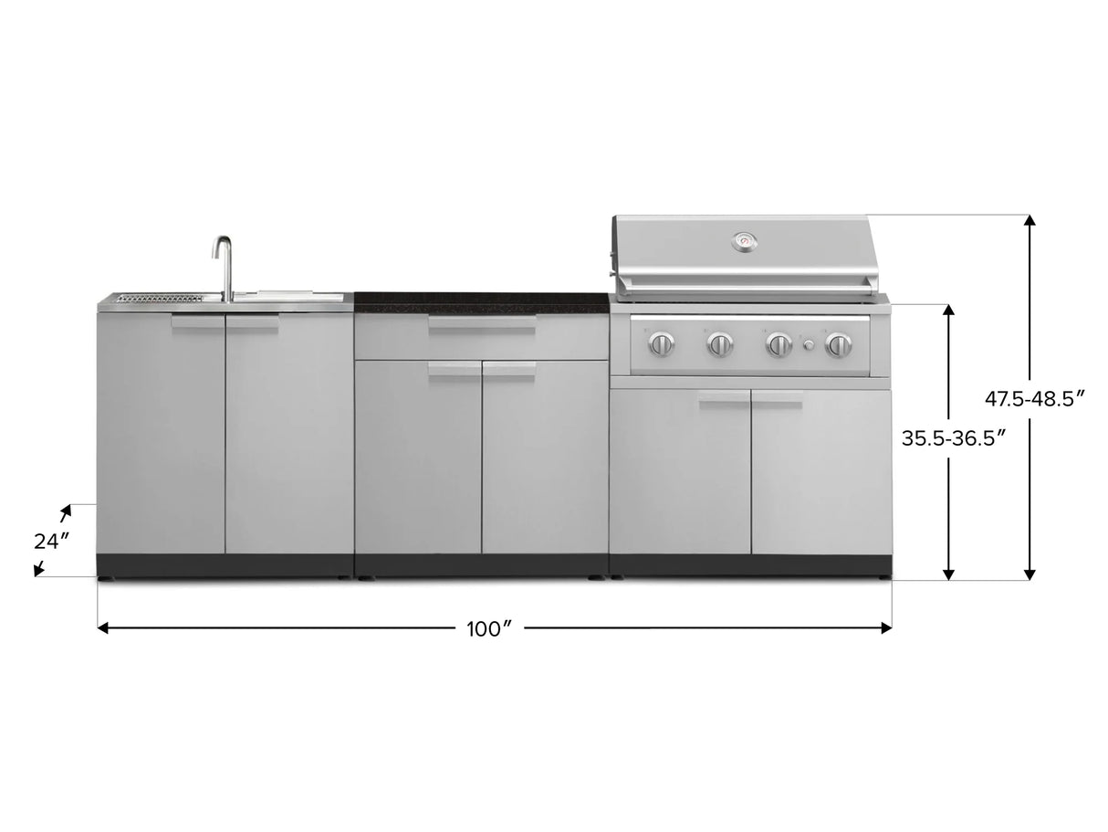 Outdoor Kitchen Stainless-Steel 5 Piece Cabinet Set with Bar, Sink, Grill Cabinet, Performance Grill, and Countertop