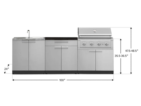 Outdoor Kitchen Stainless-Steel 5 Piece Cabinet Set with Bar, Sink, Grill Cabinet, Performance Grill, and Countertop