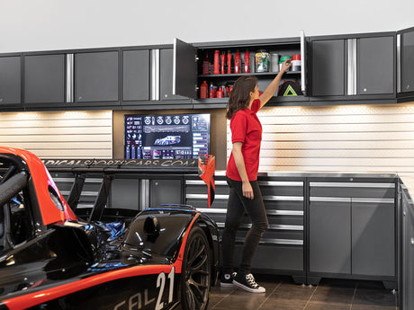 Pro Series 6 Piece Cabinet Set with Base, Wall Cabinet, Locker and Stainless Steel Door Fridge