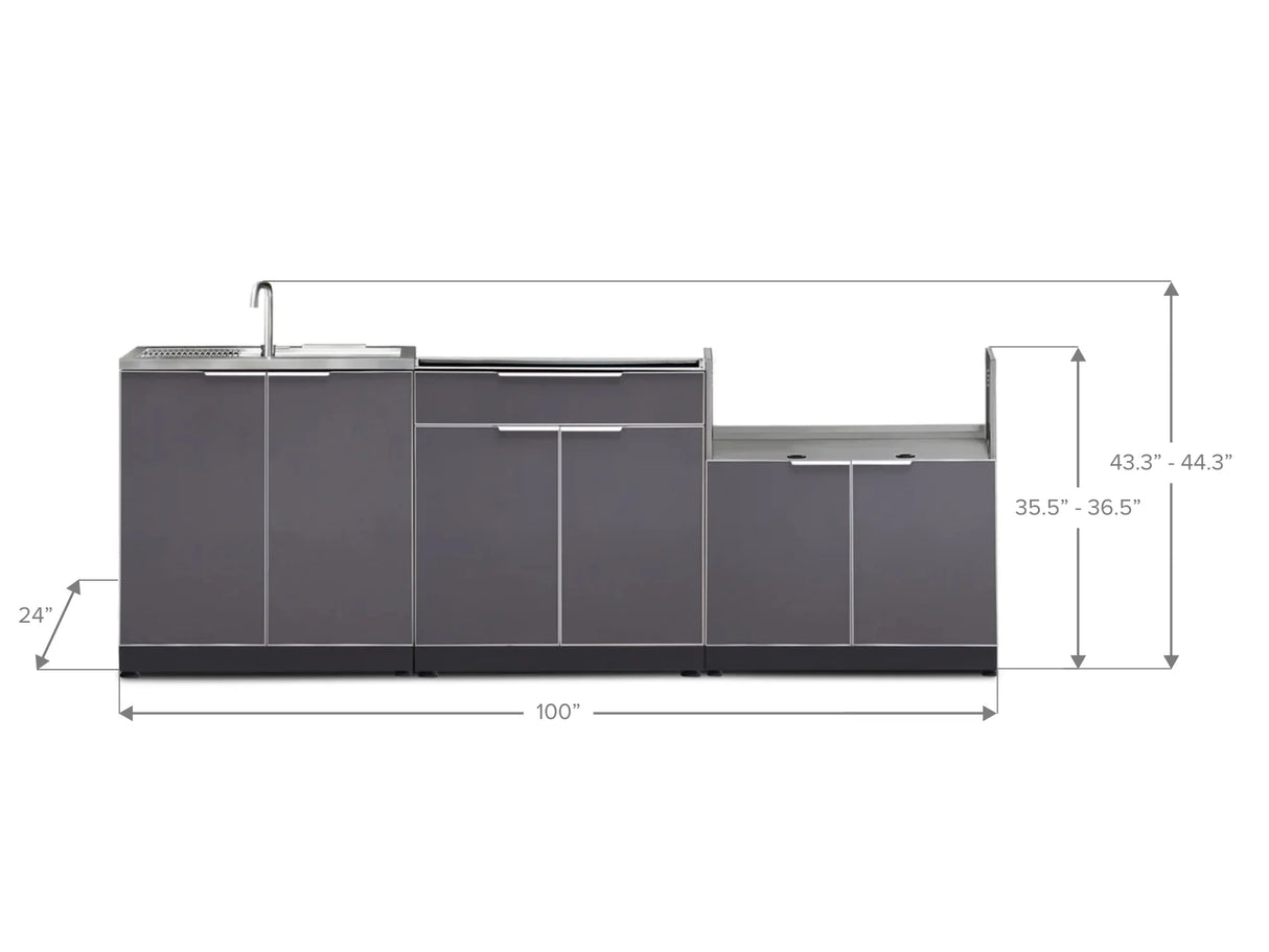 Outdoor Kitchen Aluminum 3 Piece Cabinet Set with Bar, Grill and Sink Cabinet