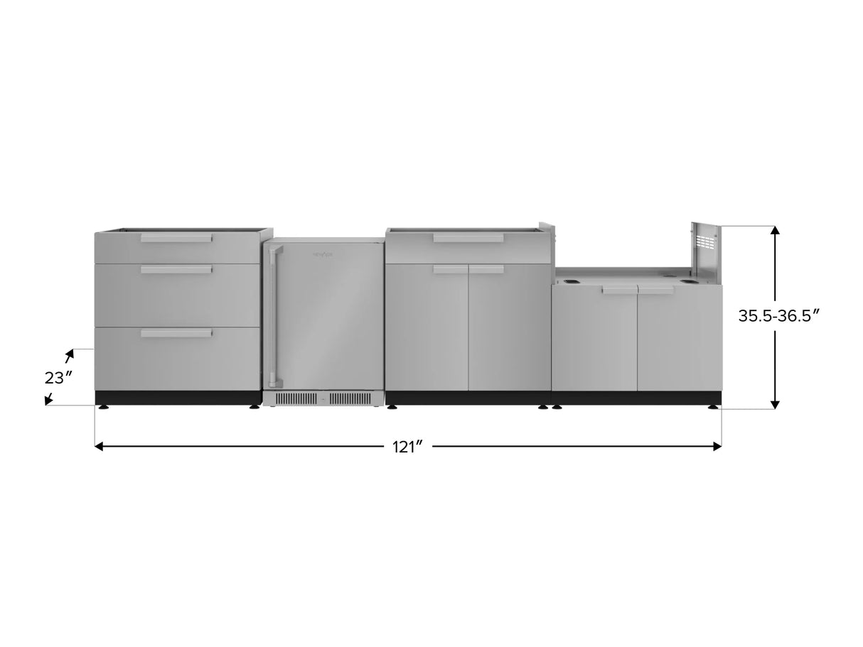 Outdoor Kitchen Stainless Steel 4 Piece Cabinet Set with 3-Drawer, Bar, Grill Cabinet and Fridge