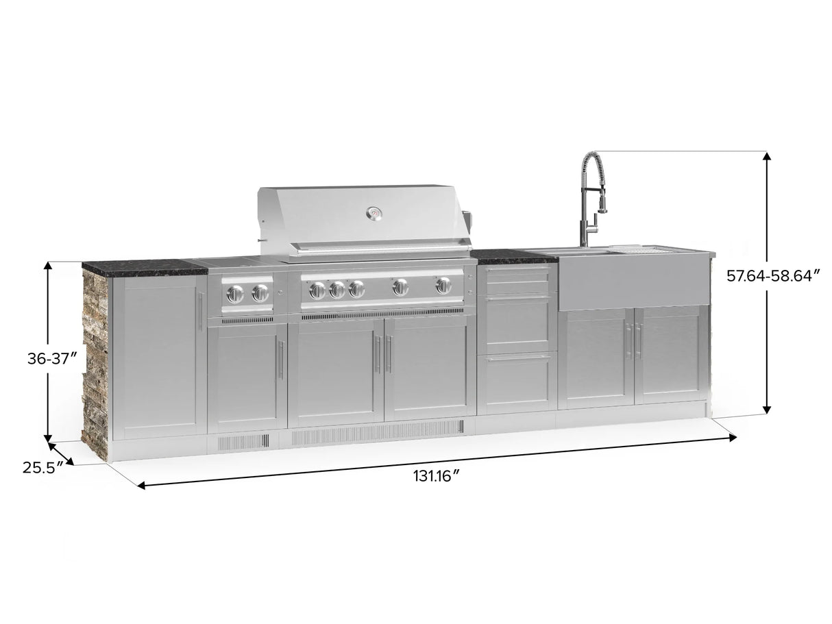 Outdoor Kitchen Signature Series 10 Piece Cabinet Set with 1 Door, Dual Side Burner, 3 Drawer, Sink, Grill and Grill Cabinet