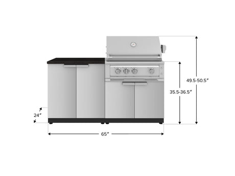 Outdoor Kitchen Stainless Steel 4 Piece Cabinet Set with 2 Door, Grill Cabinet, Platinum Grill and Countertop