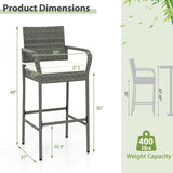 All Weather PE Rattan Bar Chairs Set of 4 with Armrests and Seat Cushions for Porch Backyard