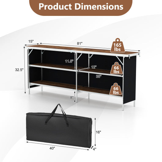 Aluminum Portable Picnic Table with 2-Tier Open Shelves and Spacious Tabletop-Coffee