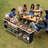 Aluminum Portable Picnic Table with 2-Tier Open Shelves and Spacious Tabletop-Coffee