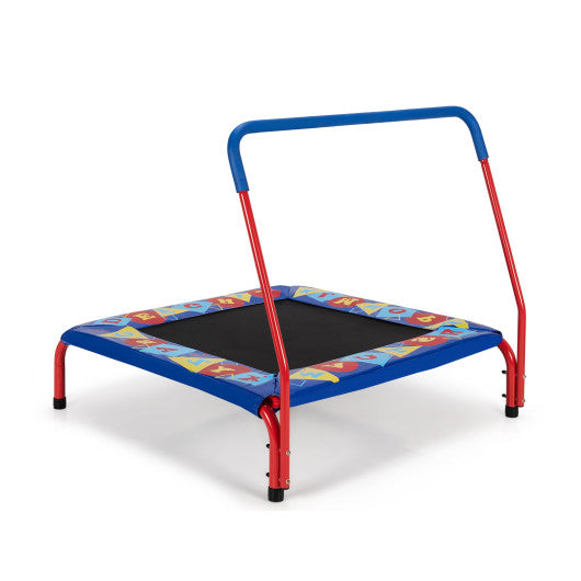 36 Inch Kids Indoor Outdoor Square Trampoline with Foamed Handrail-Blue