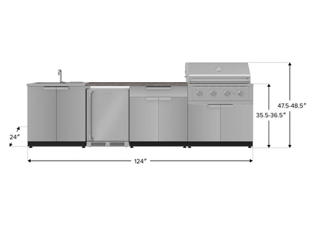 Outdoor Kitchen Stainless Steel 6 Piece Cabinet Set with Sink, Bar, Grill Cabinet, Performance Grill, Countertop and Stainless Steel Door Fridge