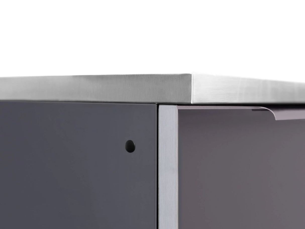 Outdoor Kitchen Aluminum 5 Piece Cabinet Set with 3-Drawer, 2-Door Cabinet, Countertops and Fridge