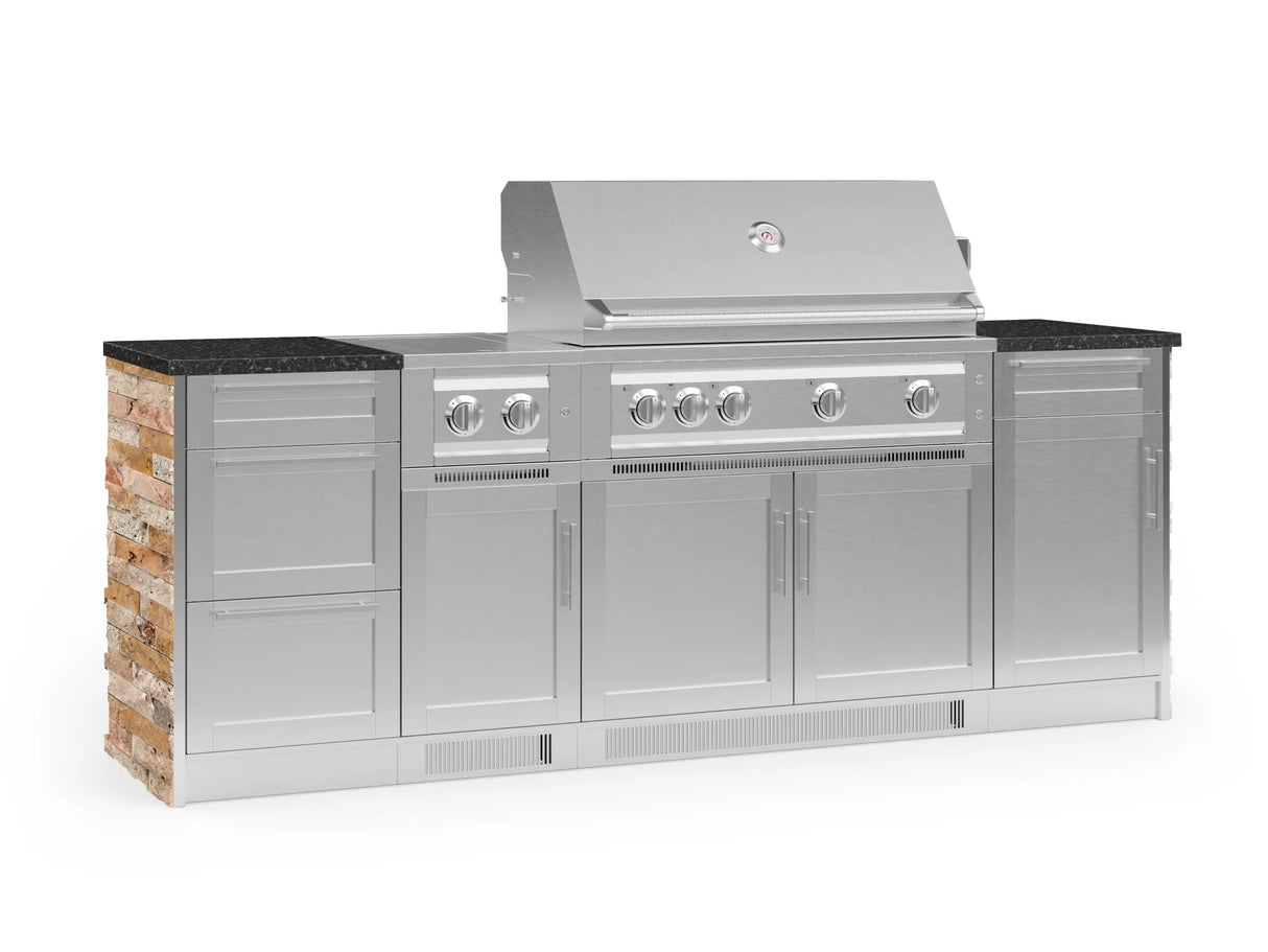 Outdoor Kitchen Signature Series 8 Piece Cabinet Set with Dual Side Burner, 3 Drawer, 1 Door, Platinum Grill and Grill Cabinet