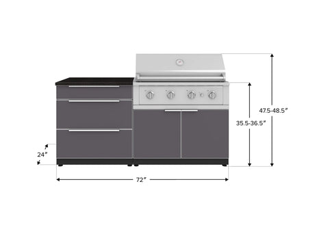 Outdoor Kitchen Aluminum 4 Piece Cabinet Set with 3 Drawer, Grill Cabinet, Performance Grill and Countertop